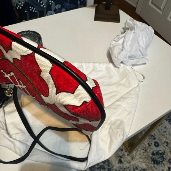 BRIGHTON Love Dove Canvas Crossbody Bag Tassel Red Bird - Picture 8 of 10